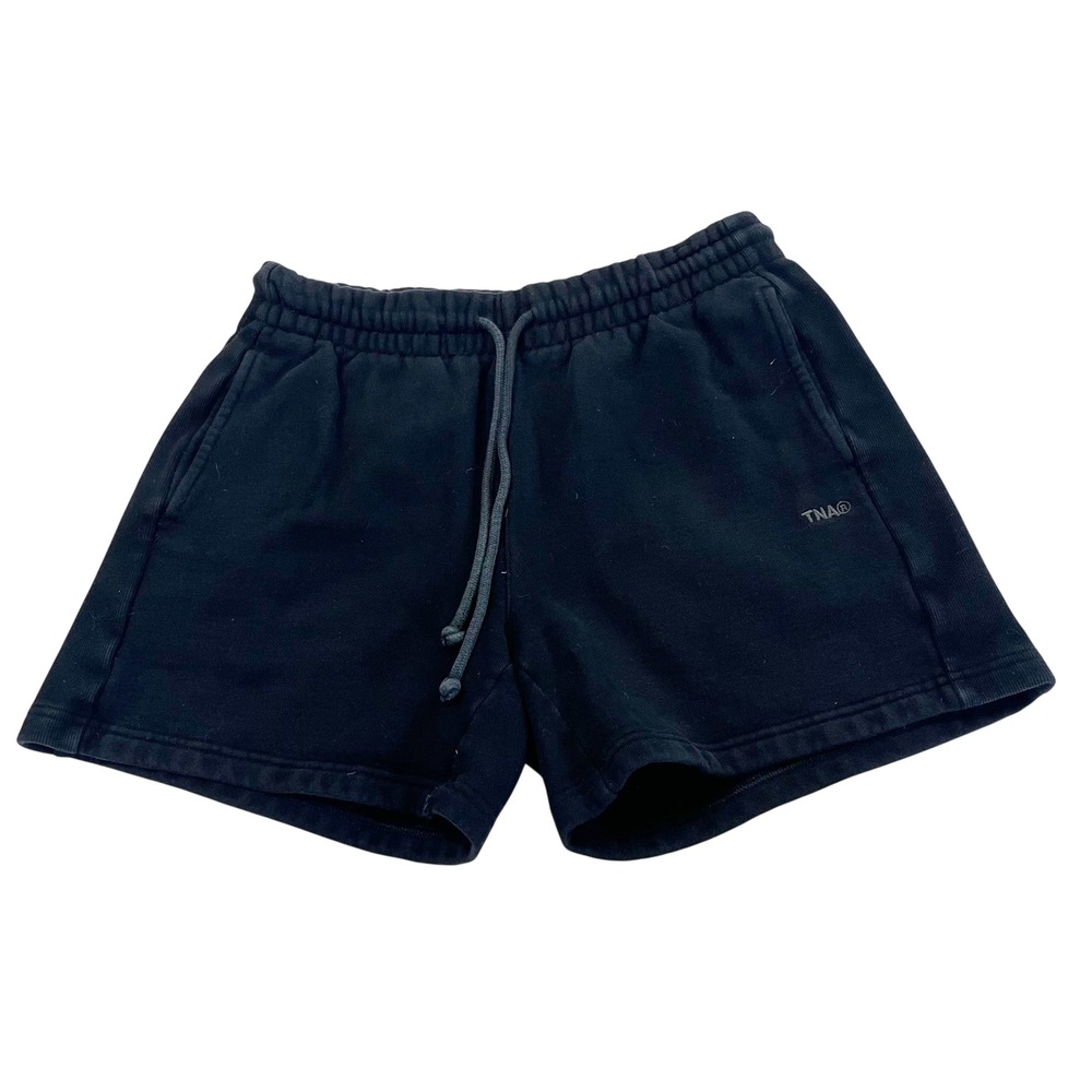 TNA Aritzia Sweatfleece Cozy Fleece Boyfriend Fit Shorts Black Womens Size Small